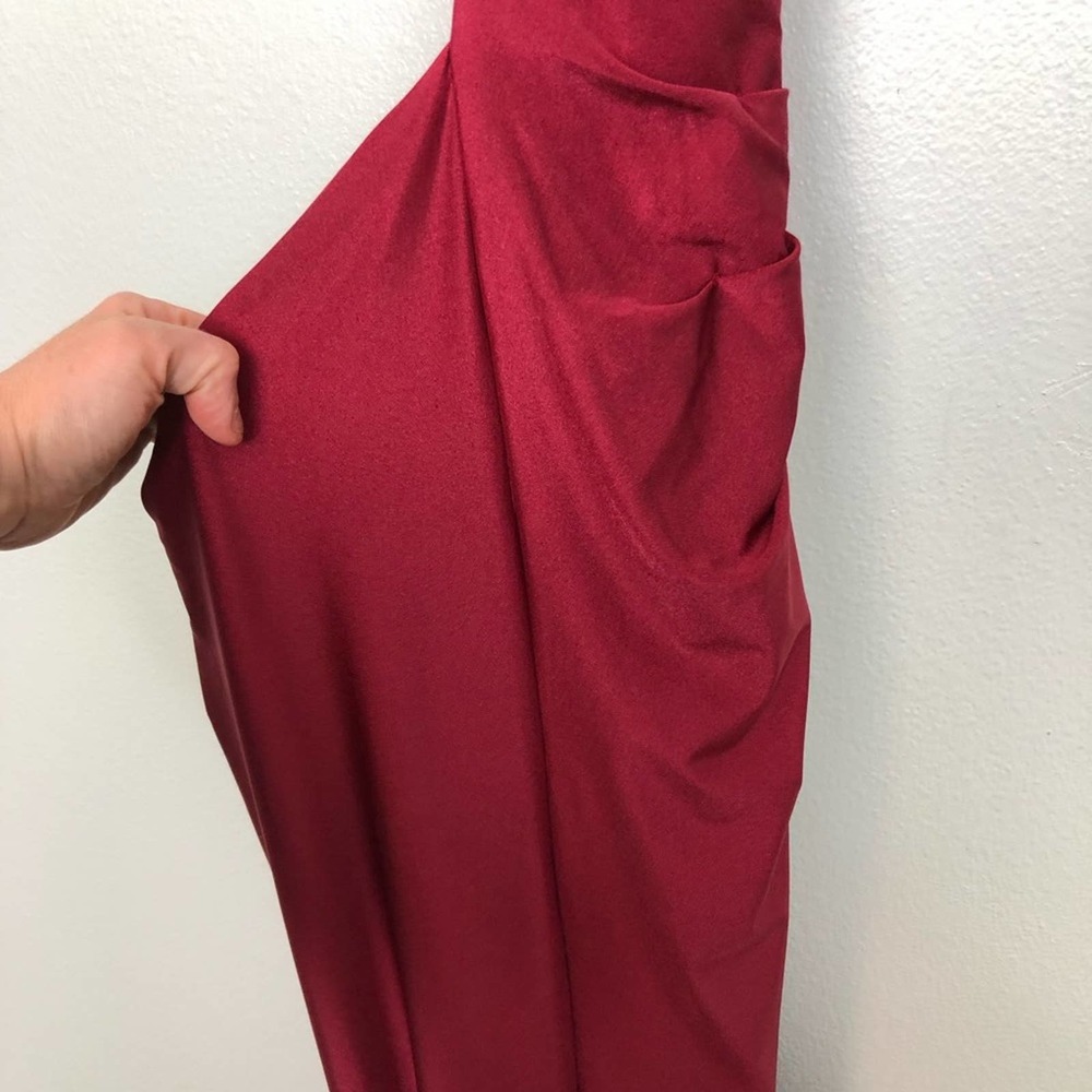 LA FEMME 26141 Burgundy High Neck Low back Gown - Picture 10 of 16